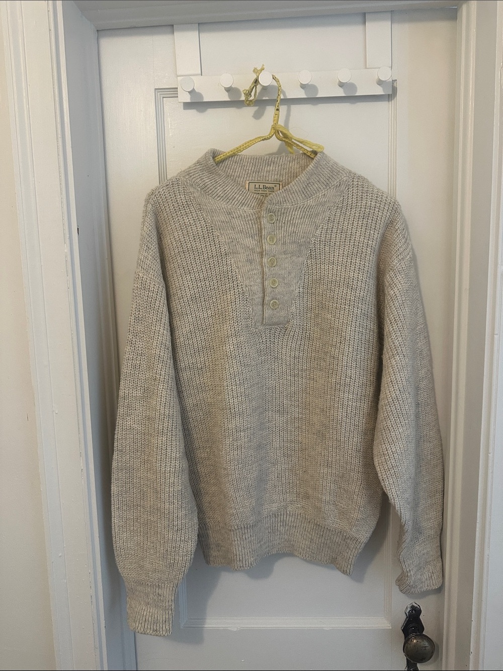 L.L. Bean Men's Light Gray Henley Crewneck Sweater
